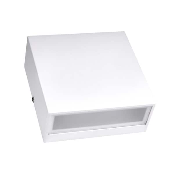 J&H LED 5.5 in. 1-Light White Square LED Outdoor Wall Light Lantern Sconce with Selectable CCT