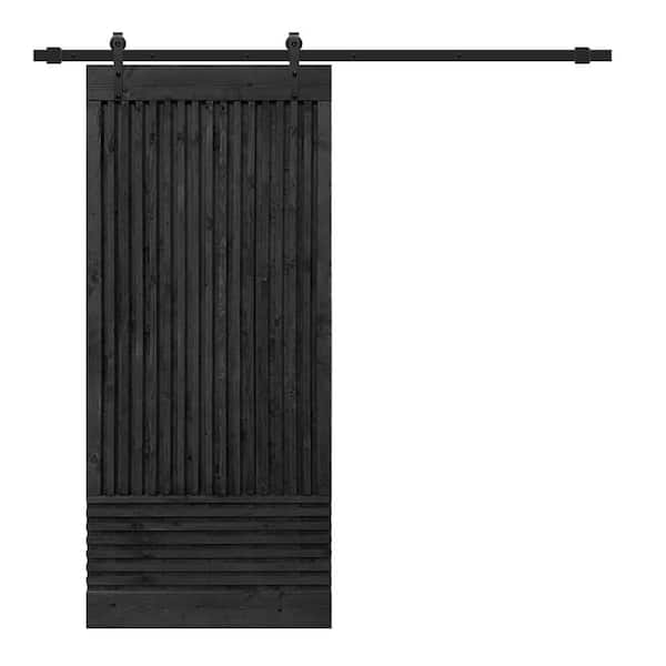 CALHOME Japanese 30 in. x 84 in. Pre Assemble Black Stained Wood Interior Sliding Barn Door with Hardware Kit