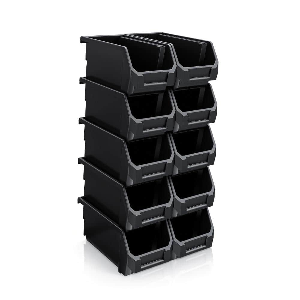 Open Front Stackable Garage Plastic Storage Bin – Organize Tools, Hardware & Shelving - Medium, Set of 10, Black price history on PriceWatchPro
