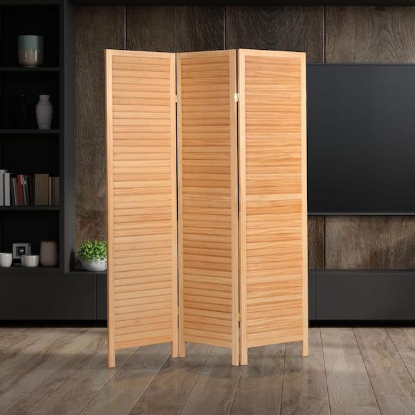 Oriental Furniture Natural 6 ft. Tall Wooden Louvered 3-Panel Room Divider