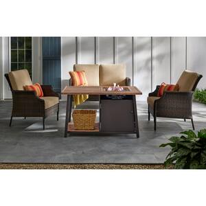 Fordham 46 in. W x 26 in. H Rectangular Powder Coated Steel LP Fire Pit Coffee Table in Faux Wood with Lava Rocks