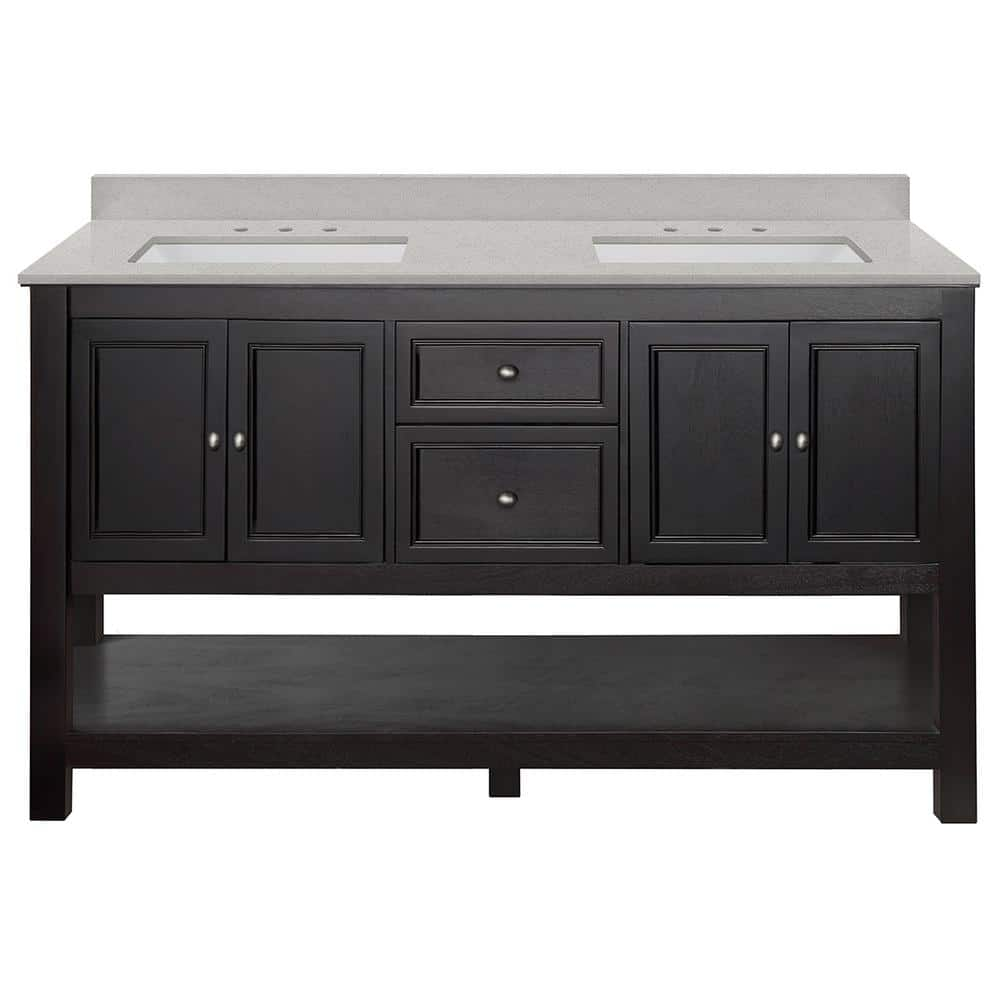 Gazette 61 in. W x 22 in. D x 35 in. H Double Sink Freestanding Bath Vanity in Espresso with Tempest Gray Quartz Top -  Home Decorators Collection, GAEA6022D-TGT