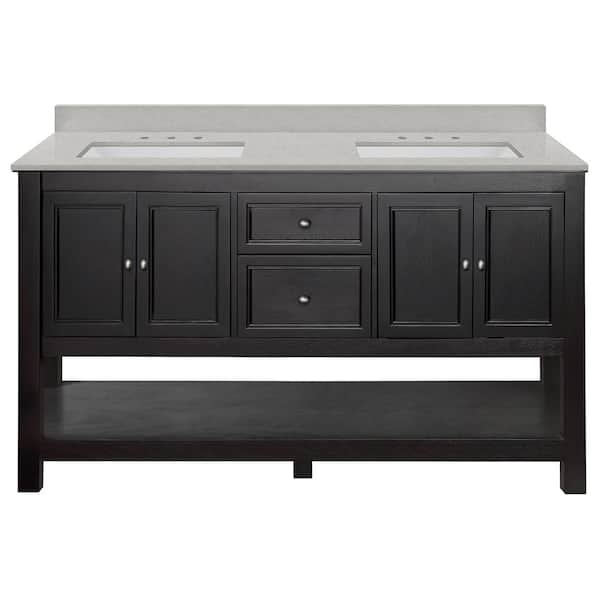 Home Decorators Collection Gazette 61 in. Double Sink Espresso  Bath Vanity with Tempest Gray Engineered Quartz Top (Assembled)