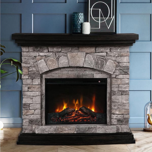 45 in. Freestanding Stone Electric Fireplace in Gray