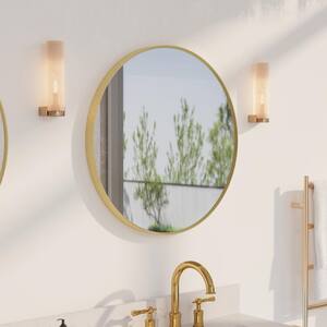 BELLA 24 in. W x 24 in. H Round Aluminum Framed Wall-Mounted Bathroom Vanity Mirror in Brushed Gold