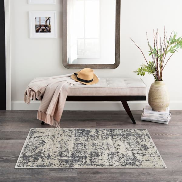 Concerto Ivory Grey 2 ft. x 4 ft. Abstract Contemporary Area Rug