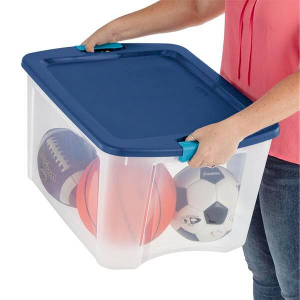 Sterilite Storage Tote, Clear/Blue, Polypropylene, 23 5/8 in L, 18 5/8 in  W, 13 5/8 in H 14469606