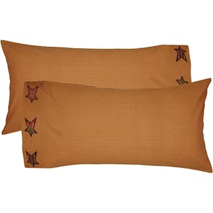 Stratton Dark Khaki Red Orange Black Plaid Cotton King Pillowcase Set of 2
