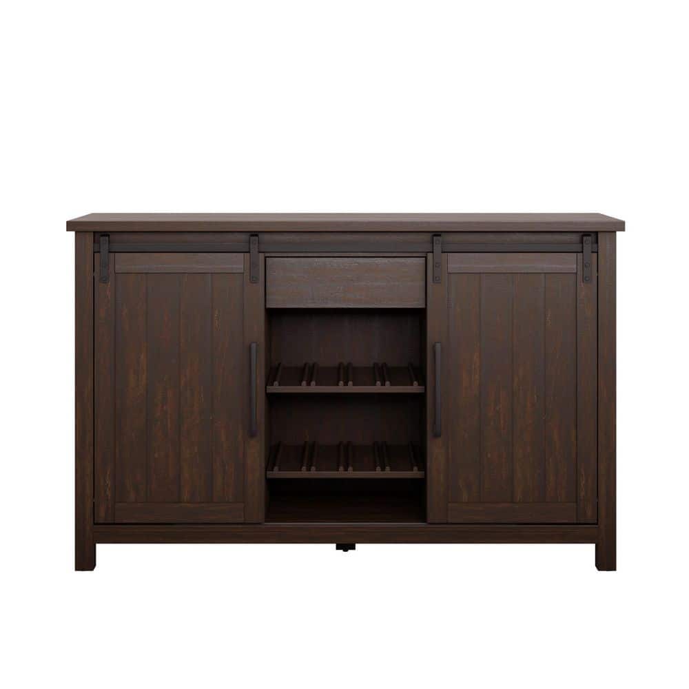 Twin Star Home Modern Farmhouse Saw Cut Espresso Buffet Sideboard with