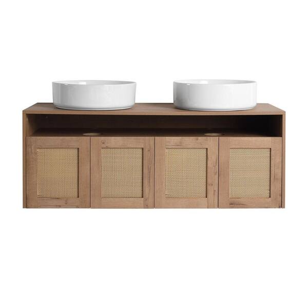TCYO 48 in. Wall-Mounted Imitative Oak Bath Vanity with Wood Top ...