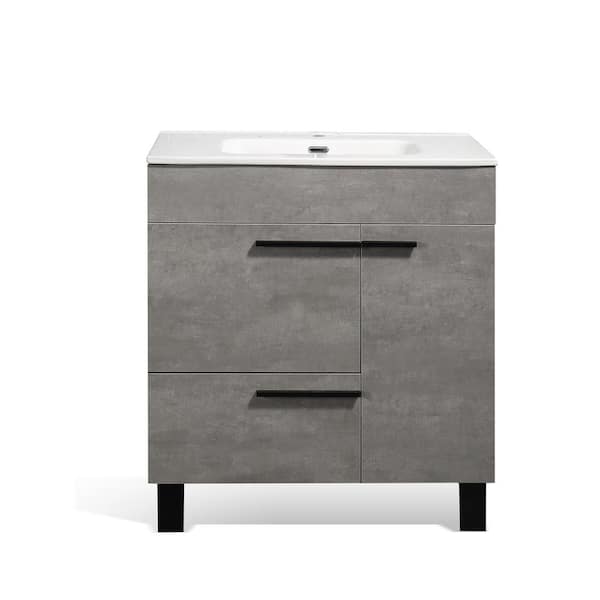 36 in. Freestanding Cement Grey Bath Vanity with White Ceramic Top Assembled