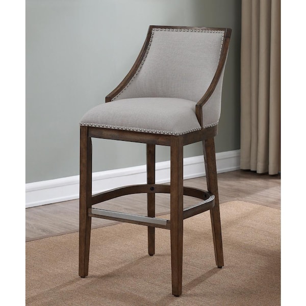 Brewer 42.5 in. Drift Brown High Back Wood Bar Stool with Fabric Seat