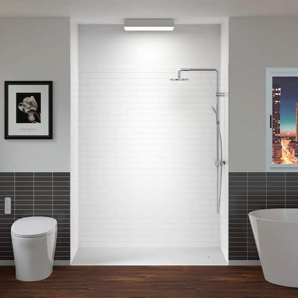 WOODBRIDGE 60 in. L x 36 in. W x 75 in. H 4-Pieces Alcove Shower Kit with Glue Up Shower Wall and Shower Pan in White/White-BN