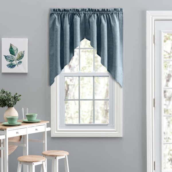 Ellis Curtain Lisa Solid 36 in. L Polyester/Cotton Tailored Swag Valance in Dusty Blue