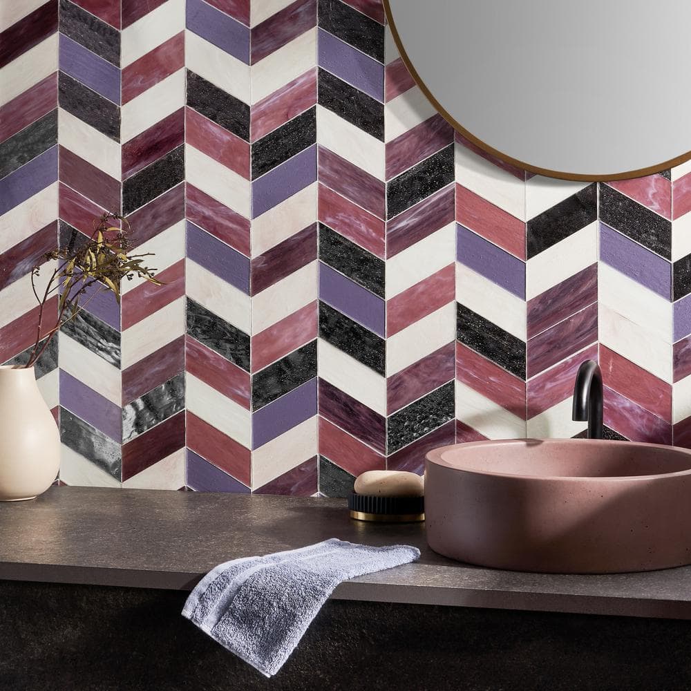 Elizabeth Sutton Glory 11.74" Chevron Glass Mosaic Tile