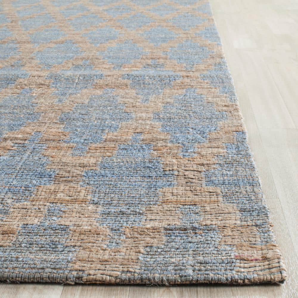 Coastal Charm Light Blue & Gold Handwoven Cotton Area Rug - 8' x 10'