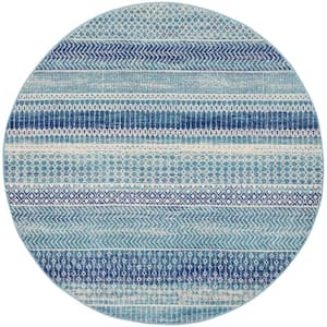 Passion Navy Blue 5 ft. x 5 ft. Geometric Contemporary Round Area Rug