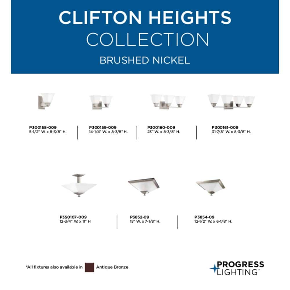 Clifton Heights Brushed Nickel Flush Mount with Etched Glass Shade