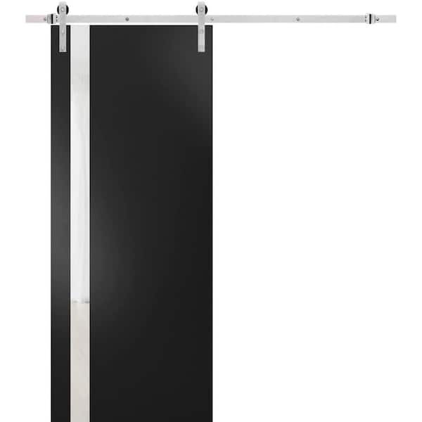 Sartodoors 36 in. x 80 in. 1 Panel Frosted Glass Black Matte Solid Wood Sliding Barn Door with Hardware Kit