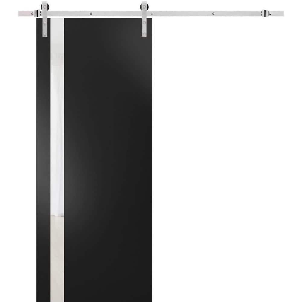 Assembly Required 36 in. x 84 in. 1-Panel Frosted Glass Black Matte Solid Wood Sliding Barn Door with Hardware Kit price history on PriceWatchPro