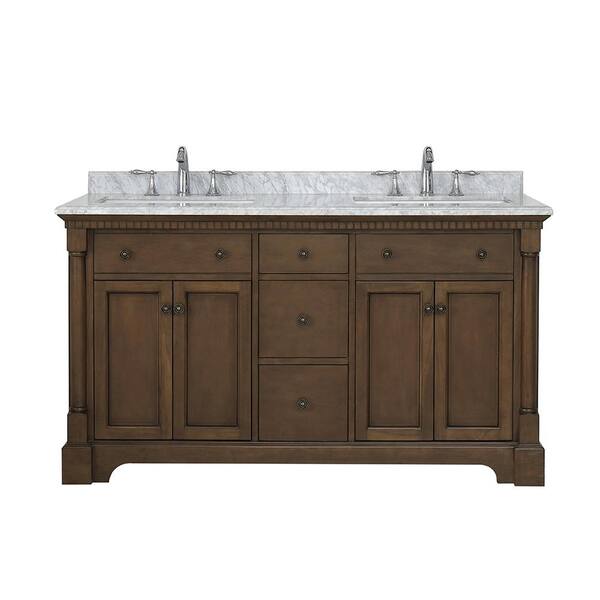 OVE Decors Claudia 60 in. W x 22 in. D Bath Vanity in Antique Coffee with Marble Vanity Top in Carrara with White Basin