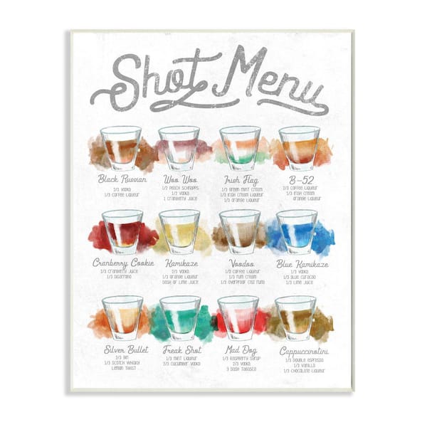 Stupell Industries "Cocktail Shot Menu Kitchen Drink Recipes" by Daphne Polselli Unframed Drink Wood Wall Art Print 13 in. x 19 in.