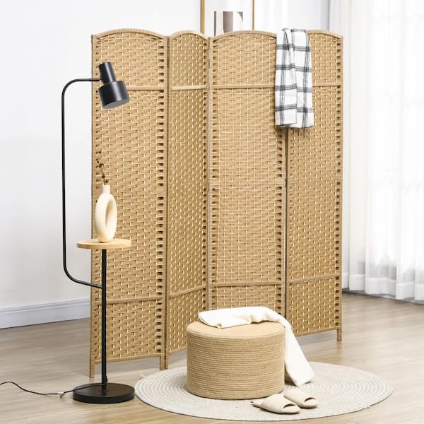 5.6 ft. Tall 4-Panel Folding Room Divider Privacy Screen in Nature Wood