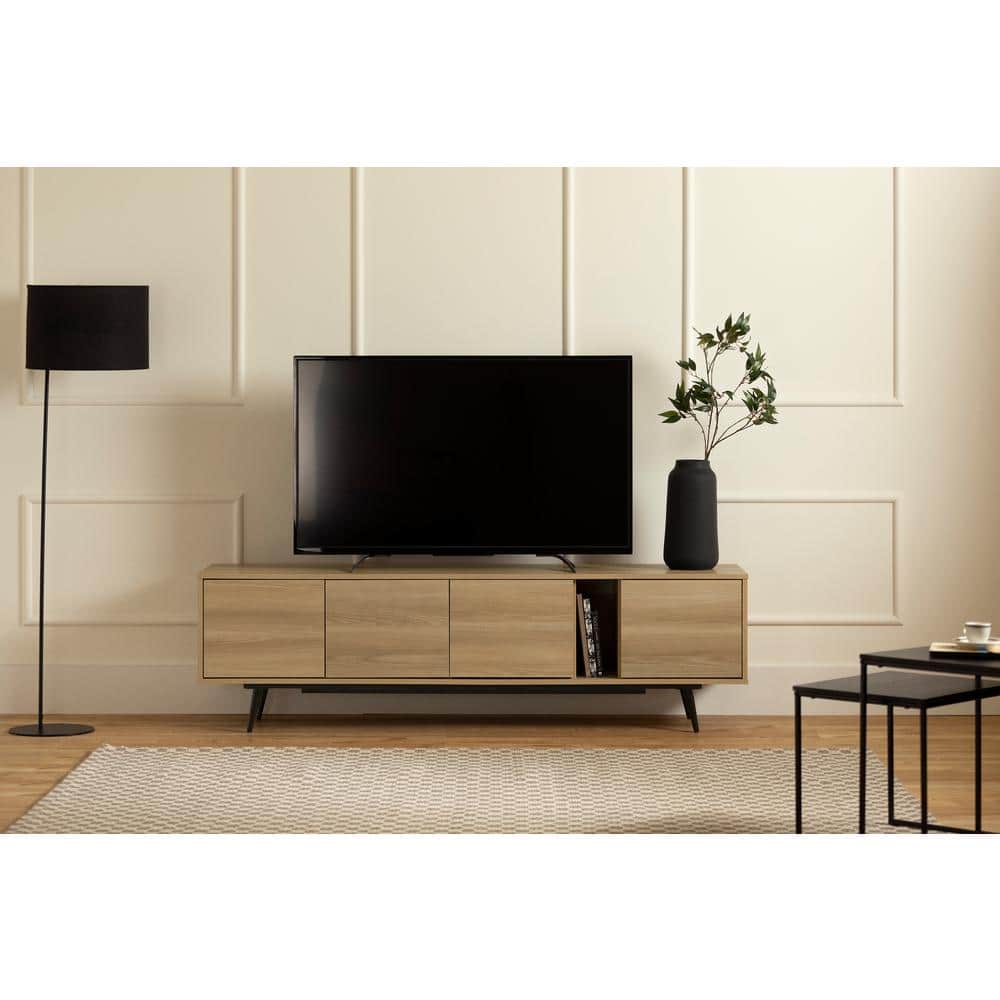Natural Ash 71" TV Stand with Cabinets and Shelves