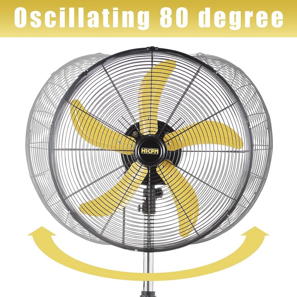 20-inch Yellow Aluminum Oscillating Pedestal Fan with Adjustable Height