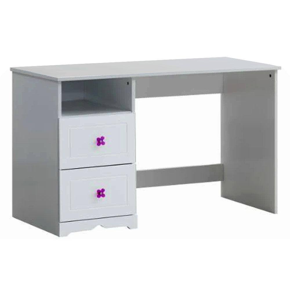 Elegant White Wood Writing Desk with Utility Drawer and Filing Cabinet