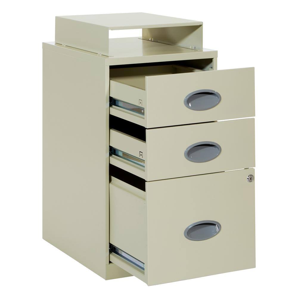 Tan Vertical 3 Drawer Lockable Metal File Cabinet with Top Shelf