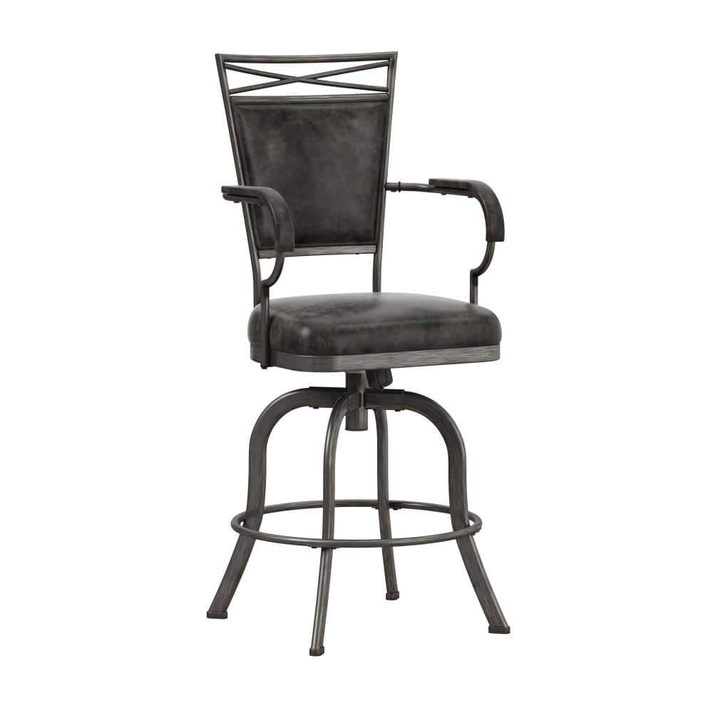 Pewter Gray Metal Swivel Saddle-Style Counter Stool