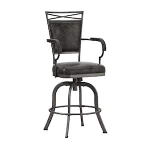 Bridgetown 22 in. Gray Full Back Metal 44.5 in. Bar Stool with Faux Leather Seat 1 Set of Included