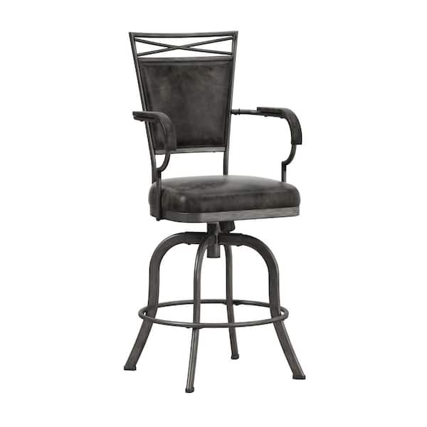 Hillsdale Furniture Bridgetown 22 in. Gray Full Back Metal 44.5 in. Bar Stool with Faux Leather Seat 1 Set of Included