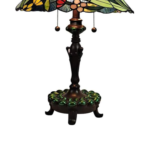 Rose Flower Stained Glass Lamp w/Satin Bronze Finish Base Perfect