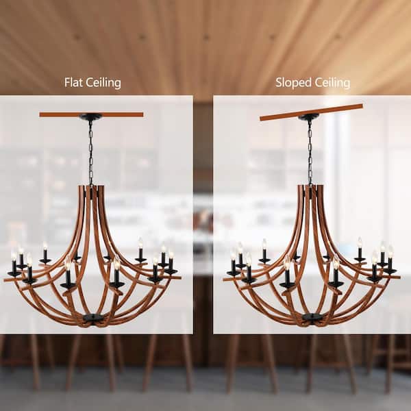 BAOURE 12 Light Faux Wood Texture Rustic Light Fixture Farmhouse