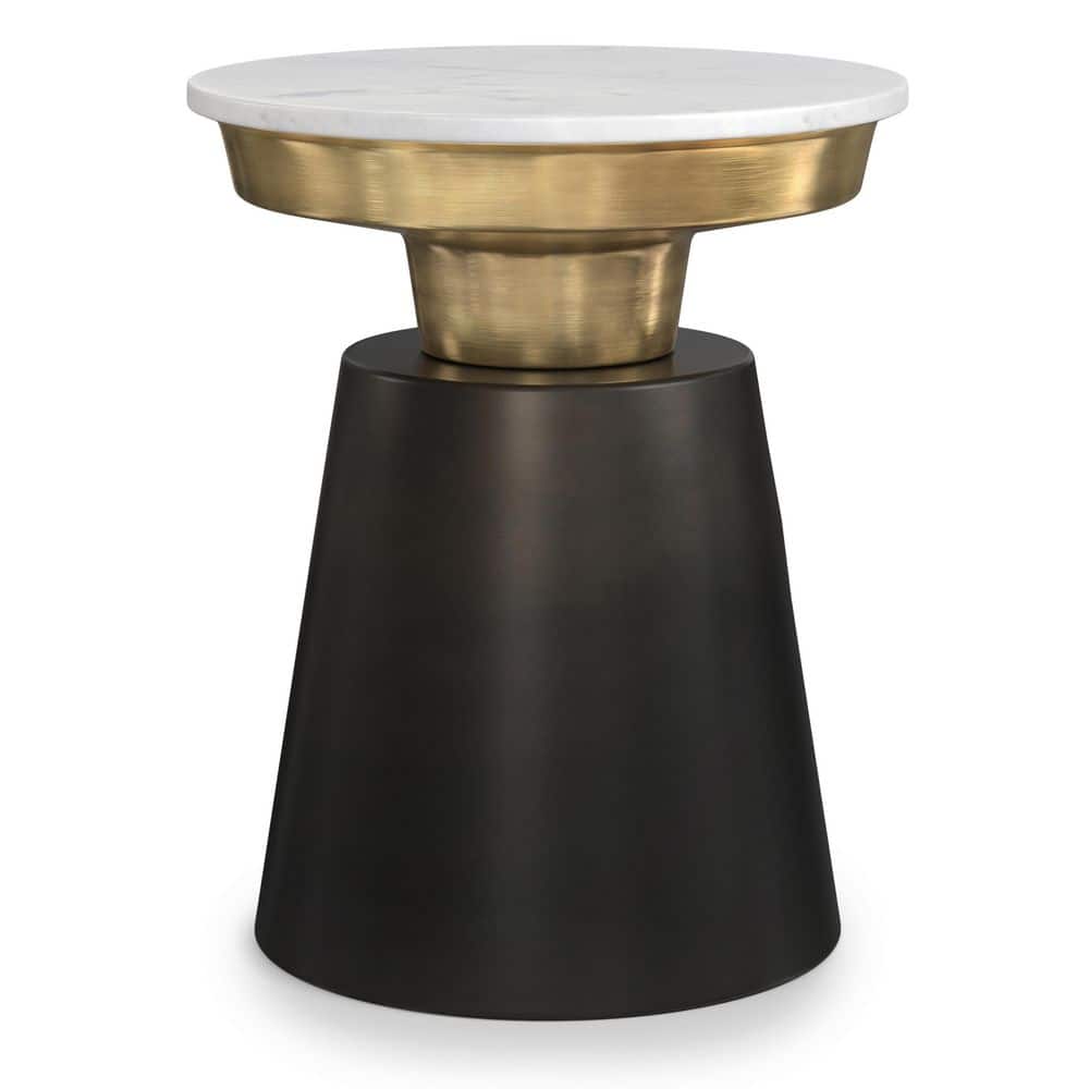 Jaxine Contemporary 16 in. Black, Gold Round Wide Metal Side End Table