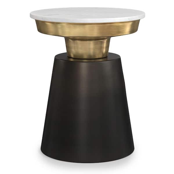 Jaxine Contemporary 16 in. Black, Gold Round Wide Metal Side End Table