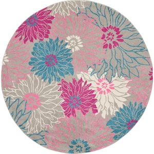Passion Grey 8 ft. x 8 ft. Floral Contemporary Round Rug