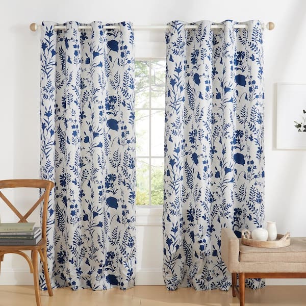 EXCLUSIVE HOME Silhouette Indigo Floral Light Filtering Filtering Grommet Top Curtain, 54 in. W x 96 in. L (Set of 2)