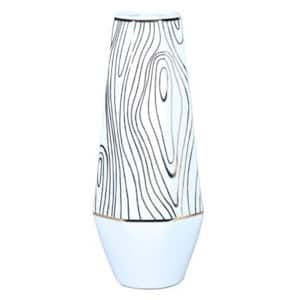 Elegant White Ceramic Tabletop Vase with Gold Wood Grain Design