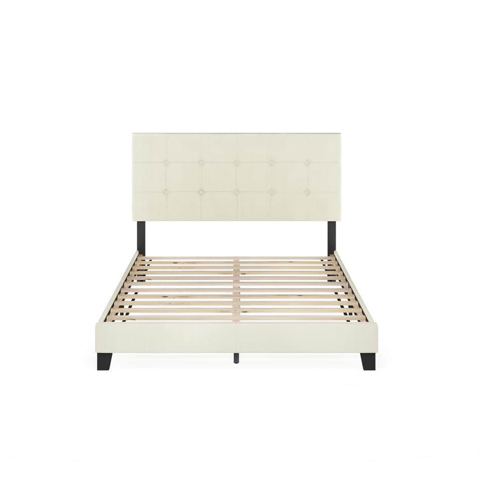 Linen Upholstered Queen Platform Bed with Tufted Headboard
