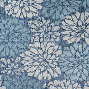 Zinnia Modern Floral Textured Weave Navy/Aqua 4 ft. x 4 ft. Indoor/Outdoor Area Rug