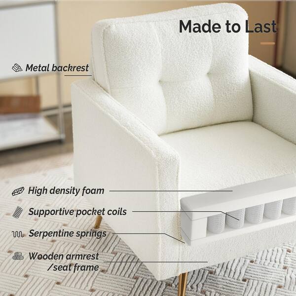 Karl home VINGLI 28.74 in. W White Sheepskin Arm Chair with