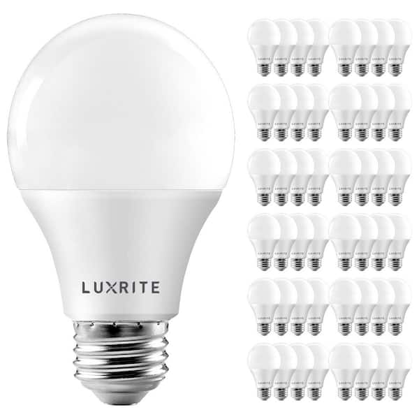 LUXRITE 60-Watt Equivalent A19 Dimmable LED Light Bulb Enclosed Fixture Rated 4000K Cool White (48-Pack)