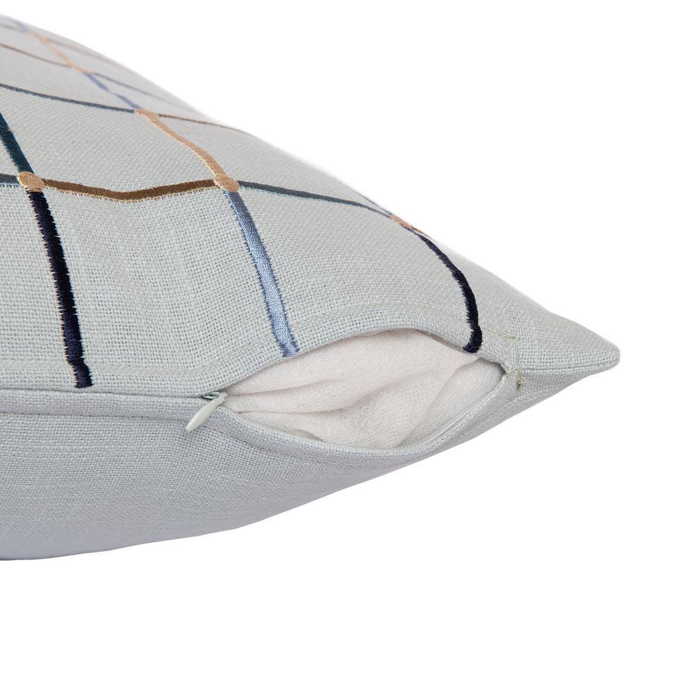 Blue and Ivory Embroidered Cotton Blend Square Throw Pillow
