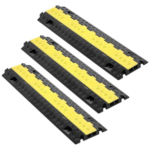 Cable Protector Ramp 3-Pack, 2-Channel TPU Cord Cover, 1.2 x 1.1 in. Channel, 22,000 lbs. Load, Flip Lid, Indoor/Outdoor