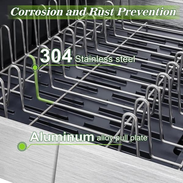 Large Expandable Stainless Steel Dish Rack with Aluminum Pull
