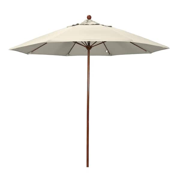 California Umbrella 9 ft. Woodgrain Aluminum Commercial Market Patio Umbrella Fiberglass Ribs and Push Lift in Antique Beige Olefin