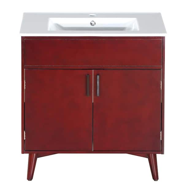 Cesicia 30 in. W x 18 in. D x 33 in. H Freestanding Bath Vanity in Espresso with White Ceramic Top